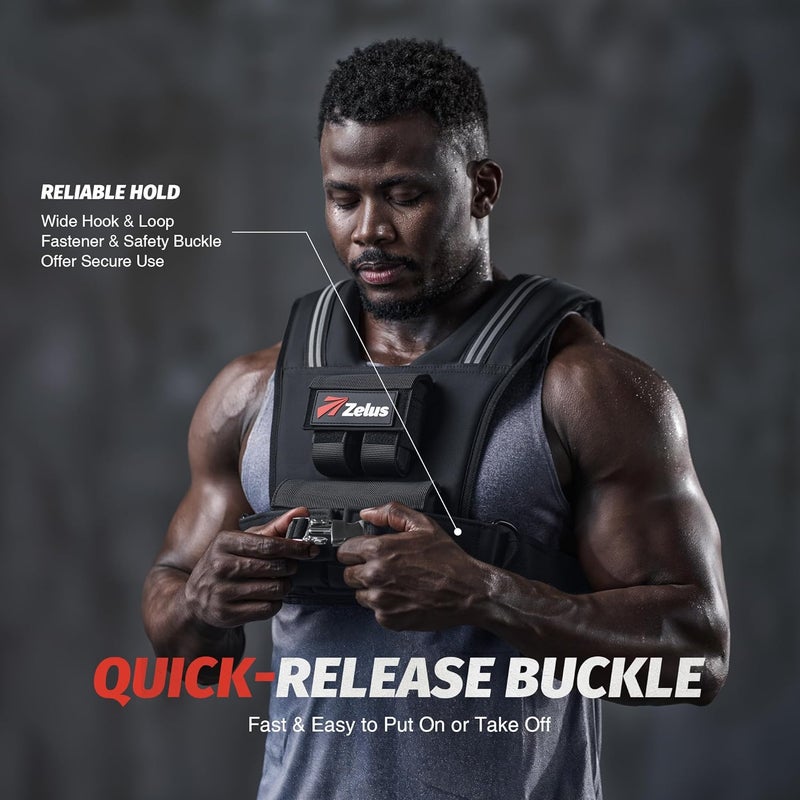 ZELUS Weighted Vest Men, 23/36/45 lb. Weight Vest with 10/16/20 Adjustable Iron Weights for Muscle Building Strength & Functional Training, Weighted Vest for Men with Reflective Strips. - Image 4